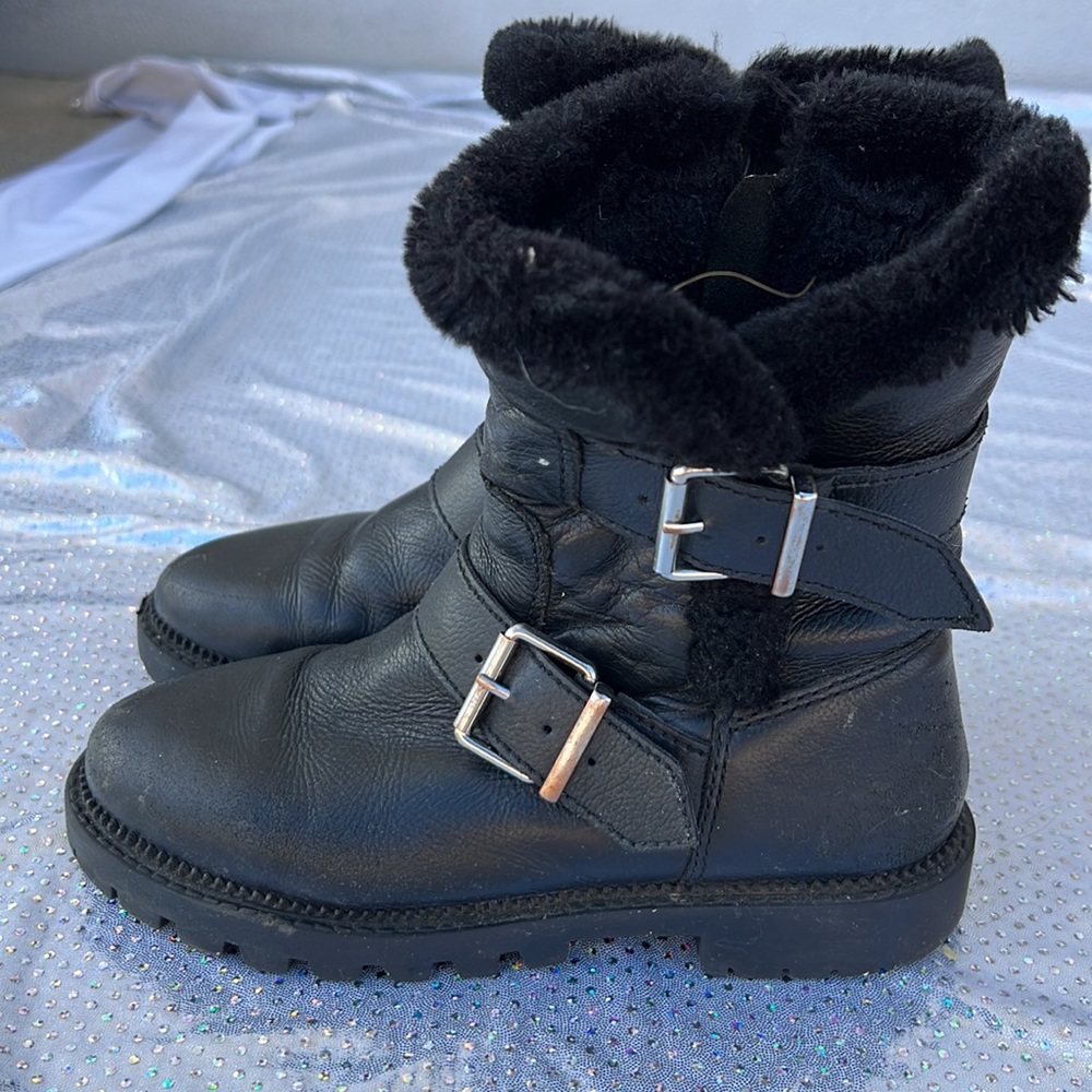 Zara boots - leather and faux fur - black - size 3.5 (EUR 34)